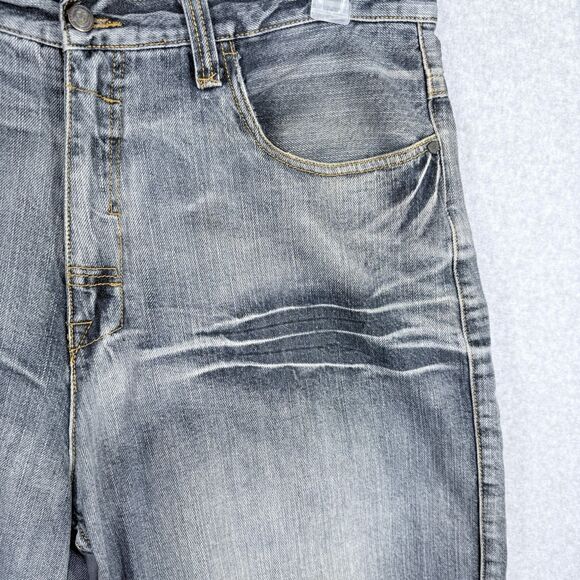 RocaWear Jean Shorts Men 38 Blue Med Wash Whiskering Wide Baggy Hip Hop Y2K - Picture 4 of 14